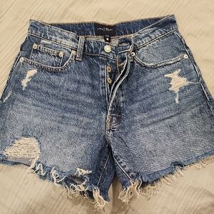 Lucky Brand Jeans Button Fly 90's High Rise Midi Distressed Jean Denim Shorts